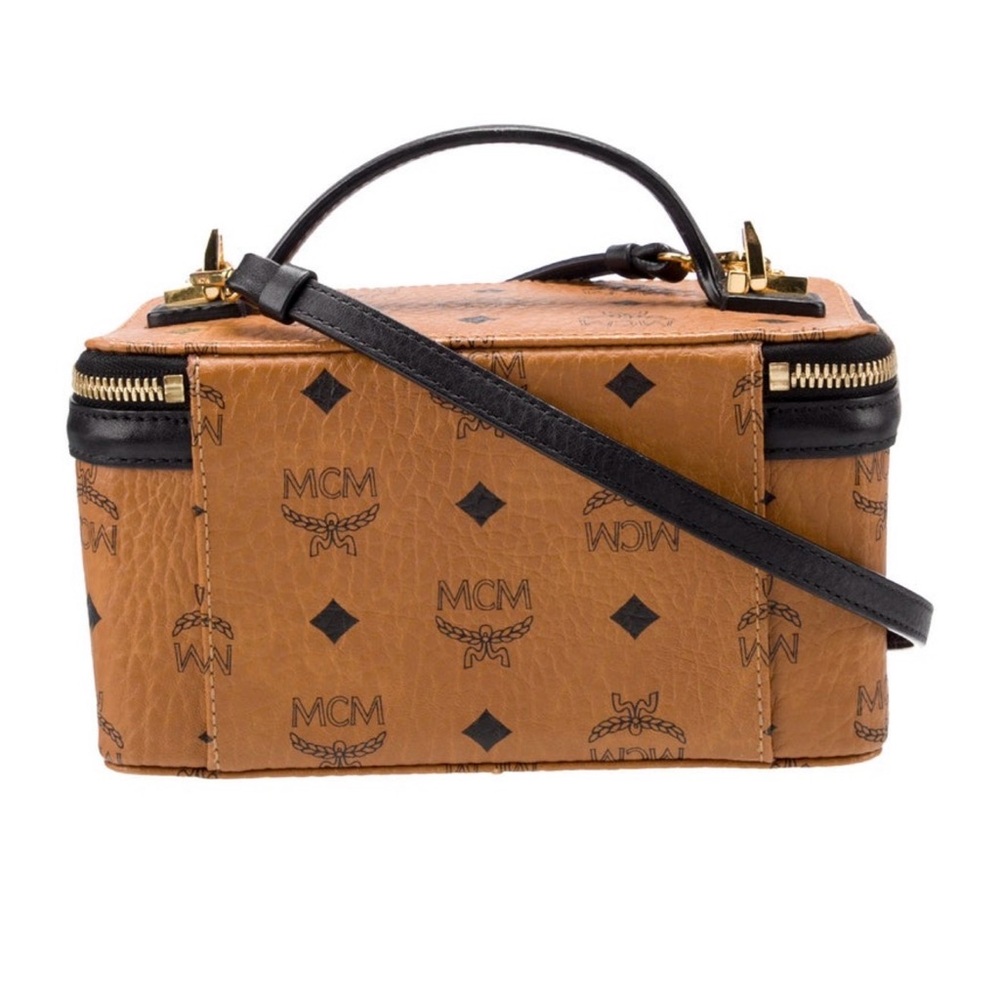 MCM Visetos Rockstar Vanity Case 2way Bag w/cognac coated canvas &black leather - Picture 3 of 15